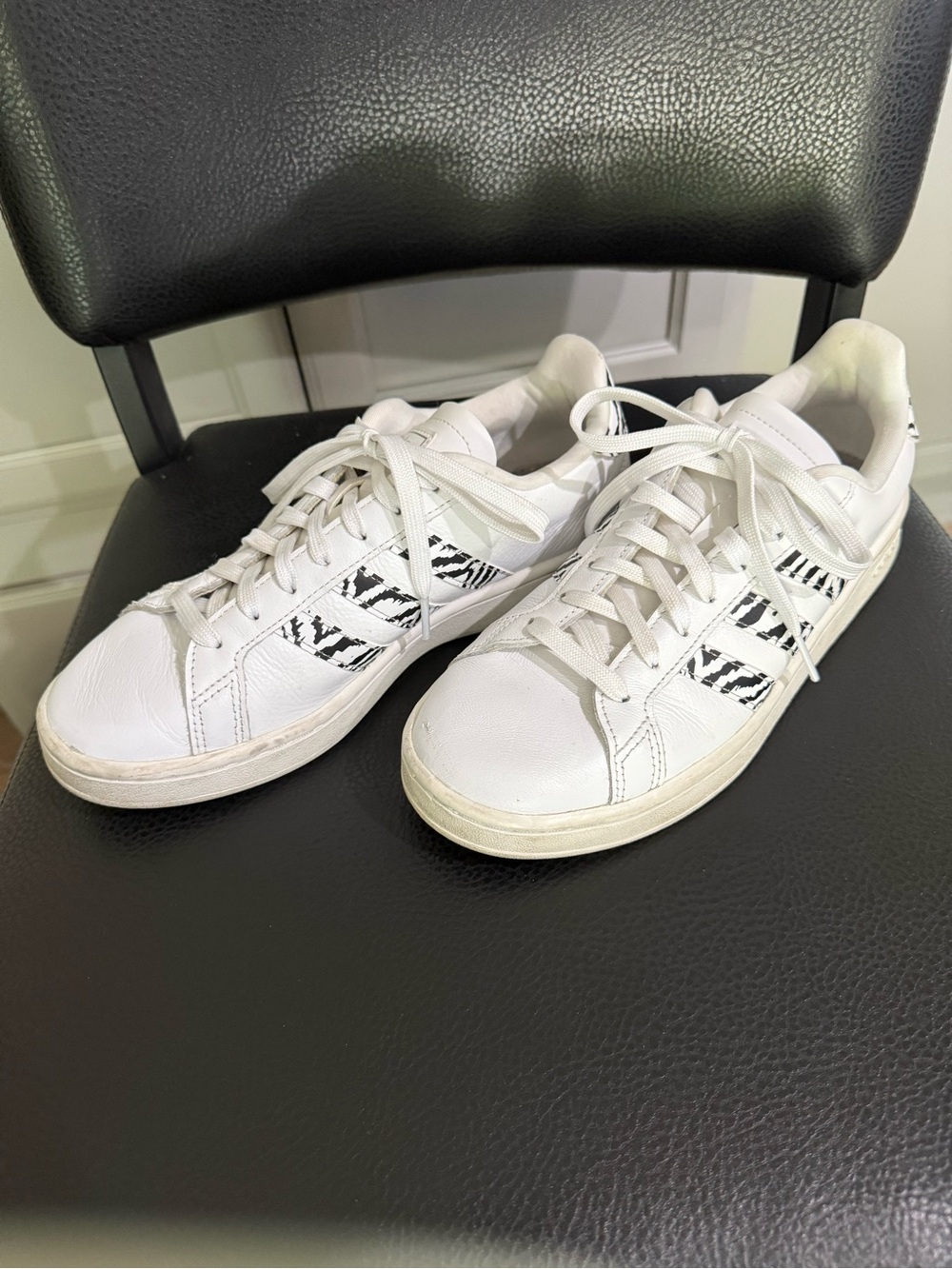 adidas White Sneakers with Black Zebra Stripes